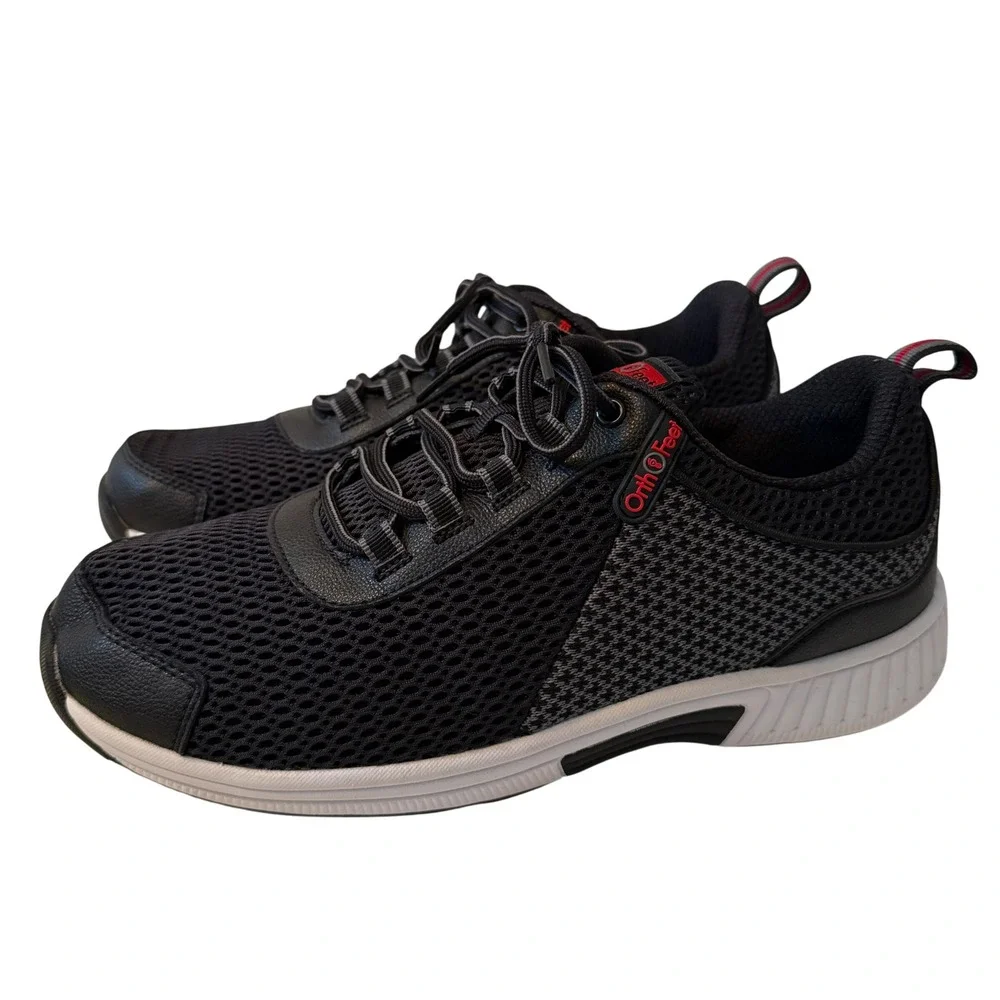 Orthofeet 617 Sprint Mens Walking Shoes Black Grey Mesh 10.5 6E XX-Wide